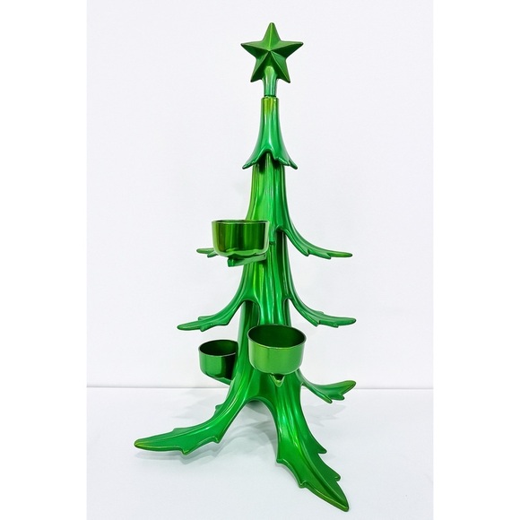 Vtg. Rare Pottery Barn 12” Green Heavy Metal Christmas Ball Candle Holder Tree - Picture 15 of 15